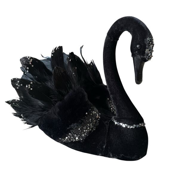 Bella Lux 14" Black Swan Figurine With Feathers & Sequins Chic Halloween Decor - Picture 14 of 16